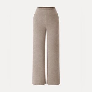FuzzLuxe Double Waistband Straight Leg Pants with Pockets Heather Taupe Small